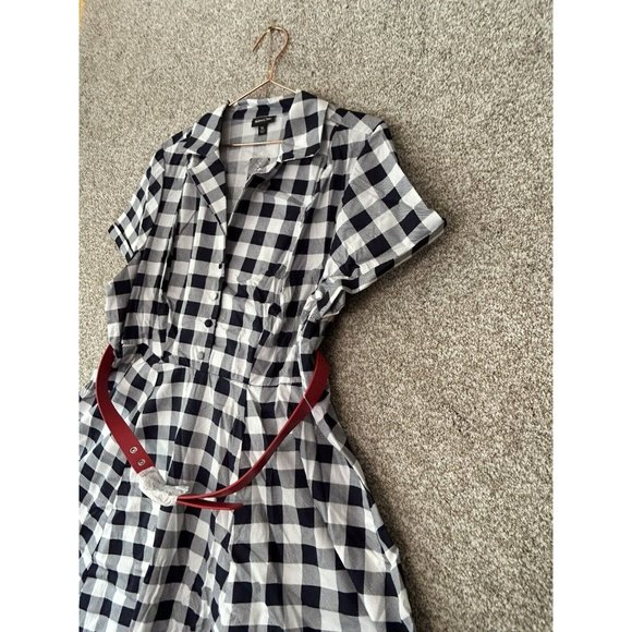 Torrid Retro Chic Blue Plaid Belted Short Sleeve Collared Midi Dress 14 - Picture 2 of 7